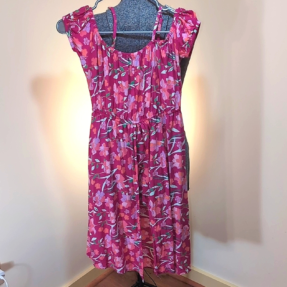 Women's Daytrip Pink Floral Midi Dress with Split Skirt And Shorts